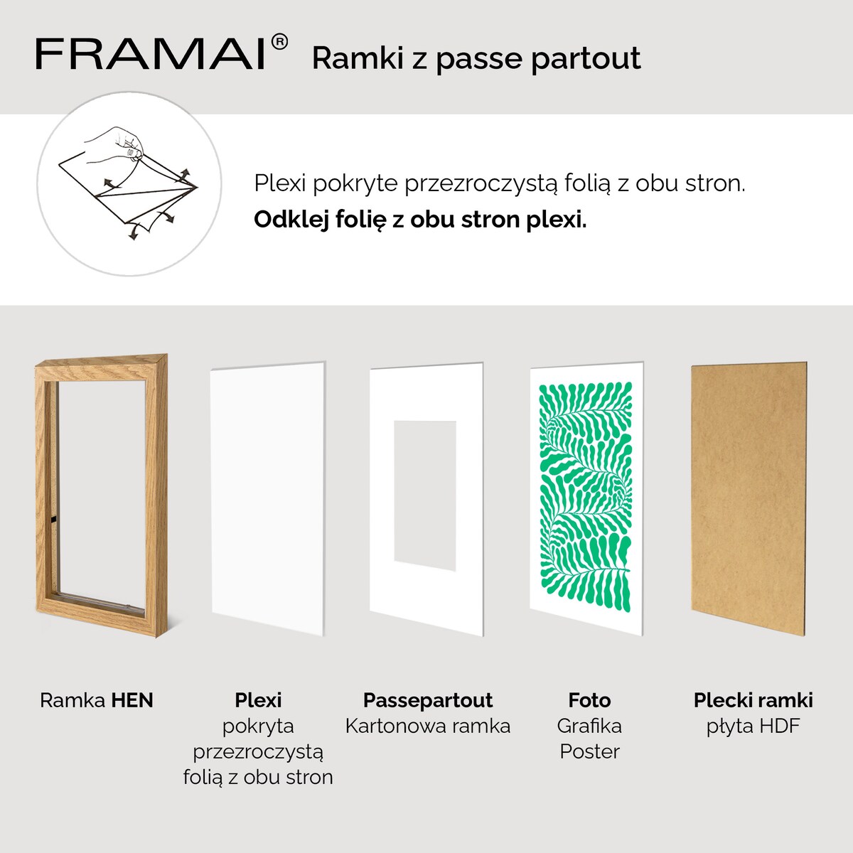 Ramka na zdjęcia z passe partout ramka 40x50 cm z okienkiem passe partout na zdjęcie 30x40 cm kolor dębowy FRAMAI