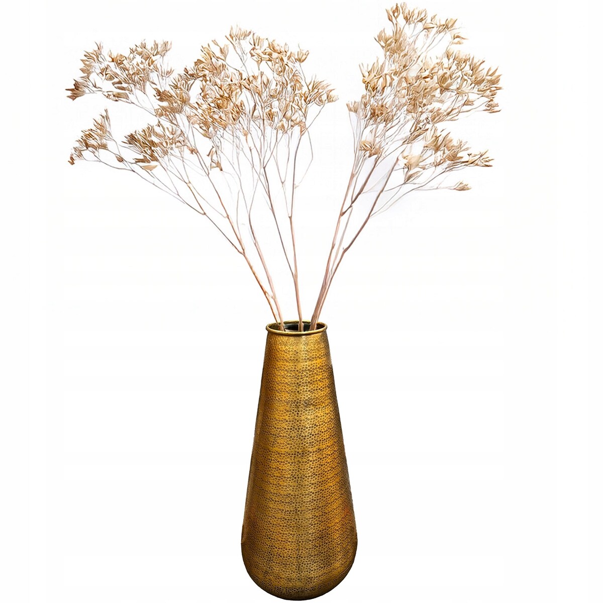 WYSOKI WAZON PODŁOGOWY 48cm ZŁOTY METALOWY LOFT gałęzie kwiaty stare złoto