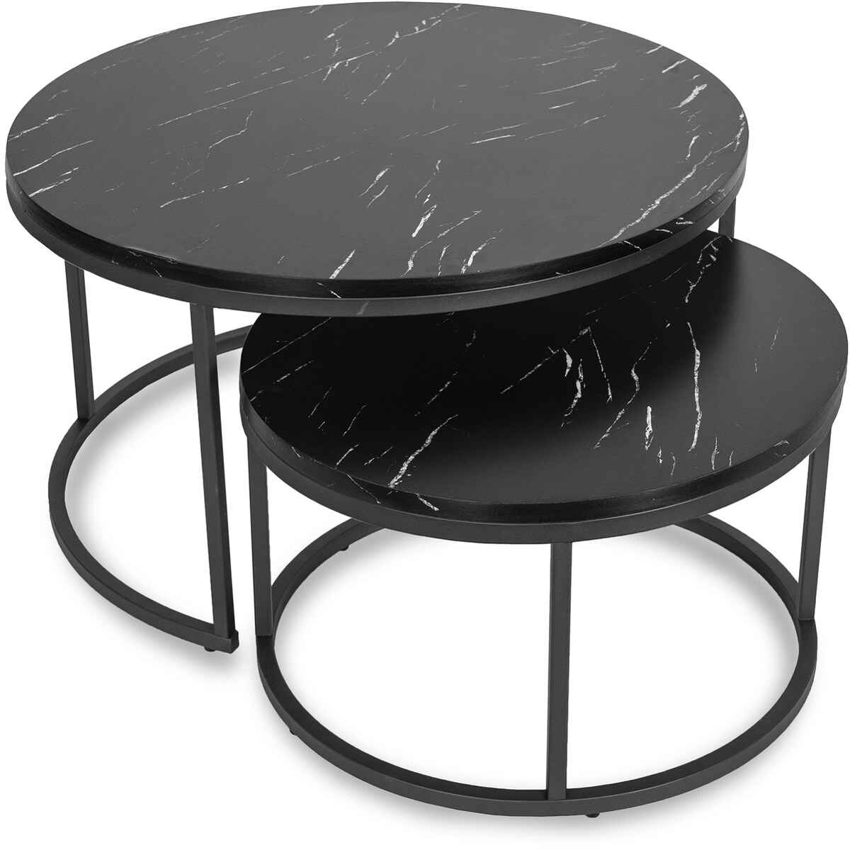 Zestaw Stolik Kawowy Okrągły 2w1 Ława Do Salonu Czarny Marmur MAURO MAX