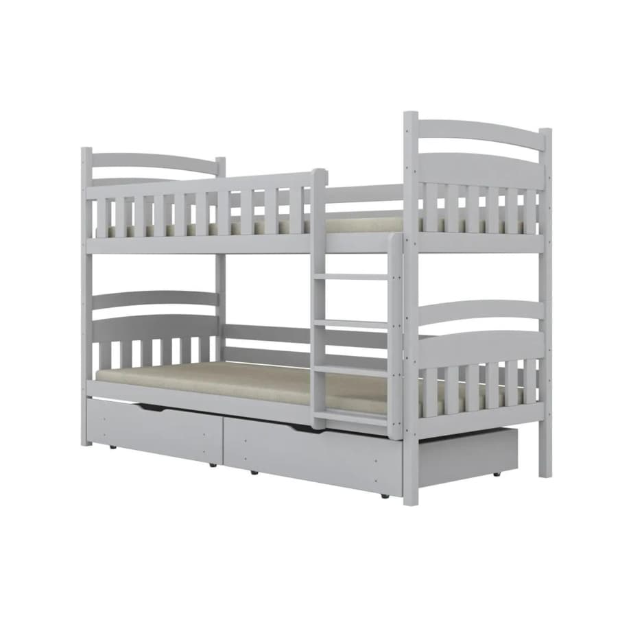 Łóżko piętrowe JULITA 200x90 białe drewniane z szufladami