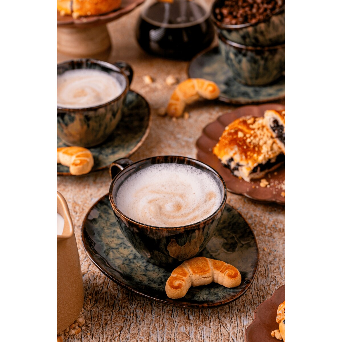 Serwis kawowy Kasai żółto-zielony na 12 osób 24 szt. Nowoczesny Do zmywarki Komplet filiżanka i spodek