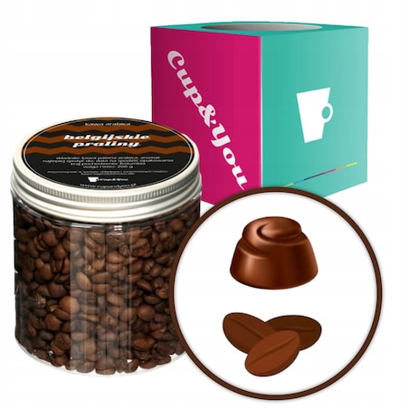 Kawa aromatyzowana ziarnista smak BELGIJSKIE PRALINY ARABICA Cup&You 200g na prezent upominek dla kobiety mężczyzny faceta mamy taty żony męża