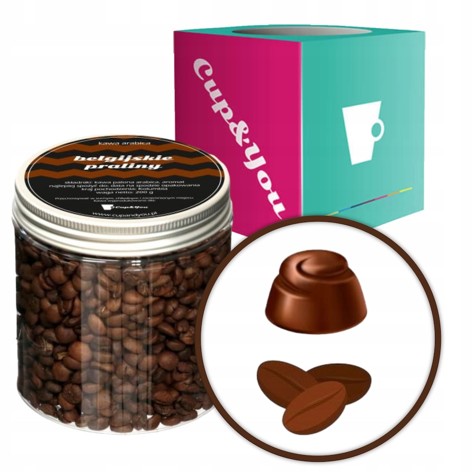 Kawa aromatyzowana ziarnista smak BELGIJSKIE PRALINY ARABICA Cup&You 200g na prezent upominek dla kobiety mężczyzny faceta mamy taty żony męża