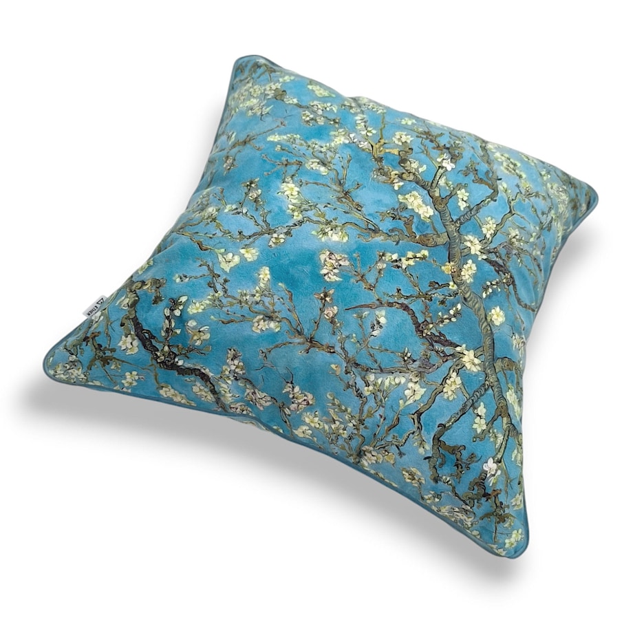 Niebieska poduszka dekoracyjna w kwiaty 45x45 cm Sakura