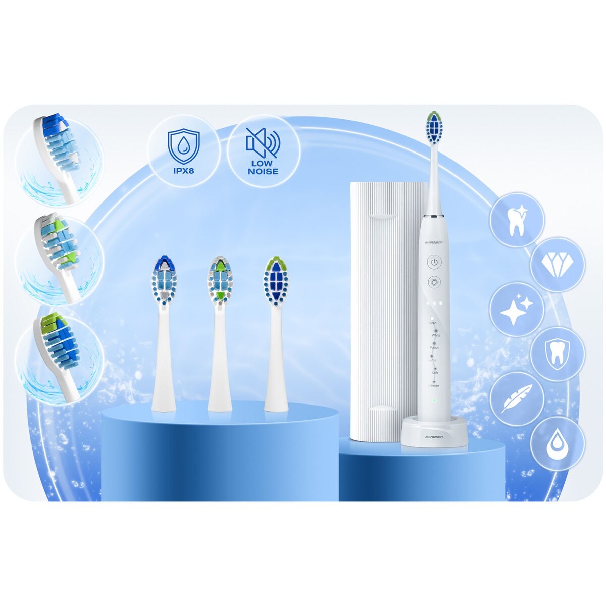 Szczoteczka soniczna do zębów Berdsen Galaxy biała + etui 322001