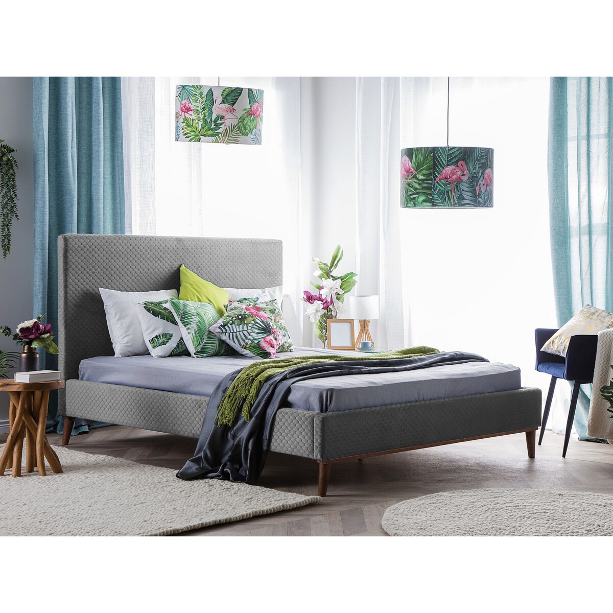 Łóżko welurowe 140 x 200 cm szare BAYONNE