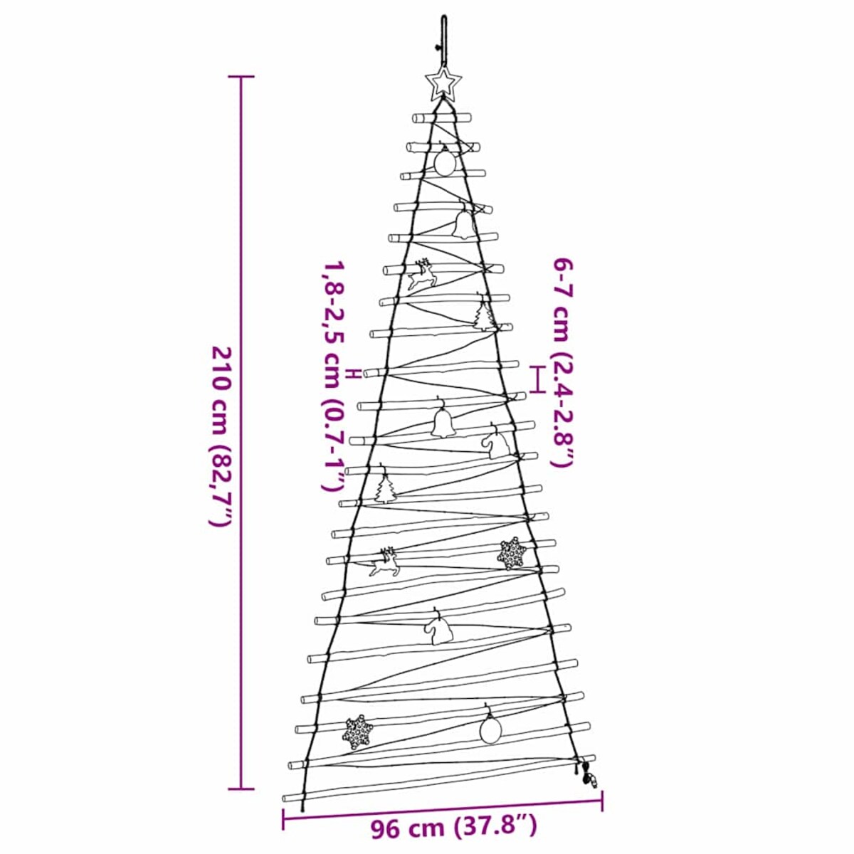 vidaXL Choinka z 130 diodami LED Naturalny 210 cm jesion lite drewno