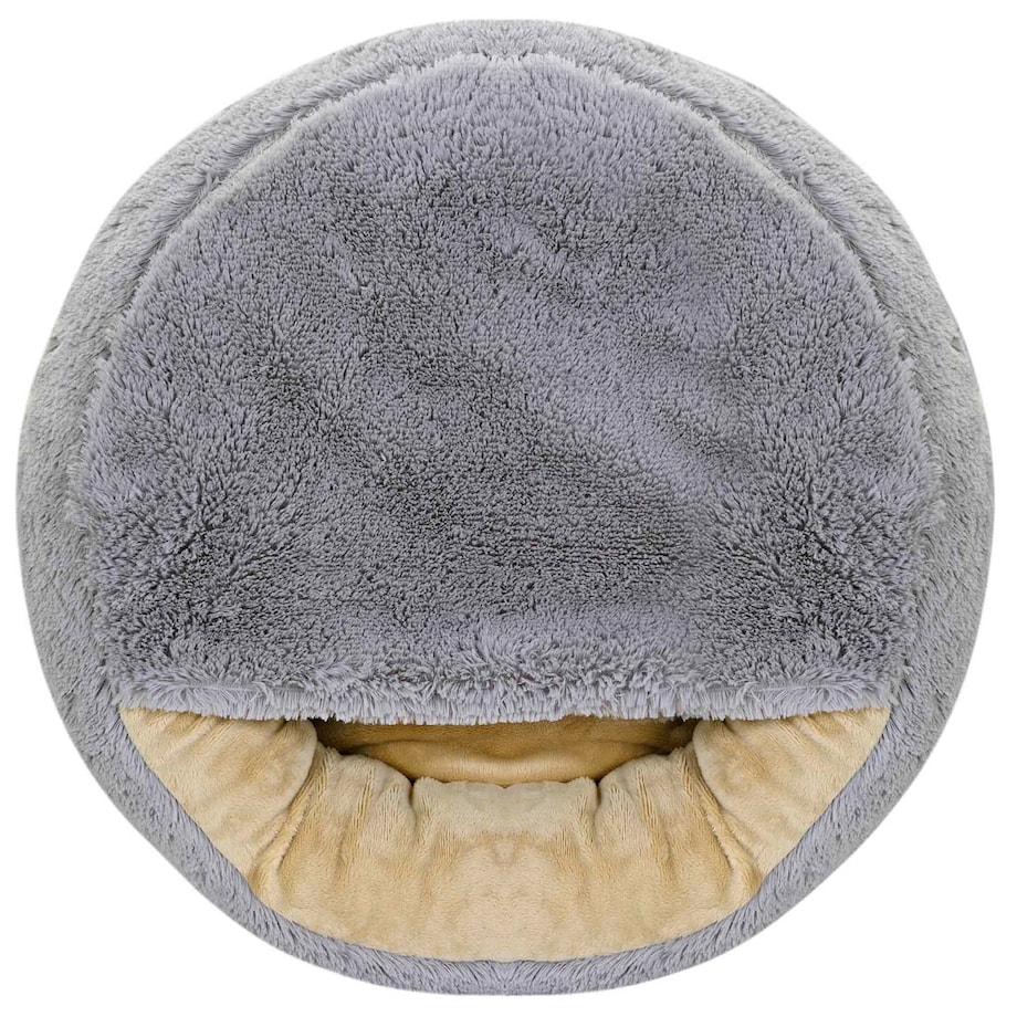 Legowisko Dla Psa Kota Z Daszkiem Jasnoszare Okrągłe Futerkowe 50 Cm