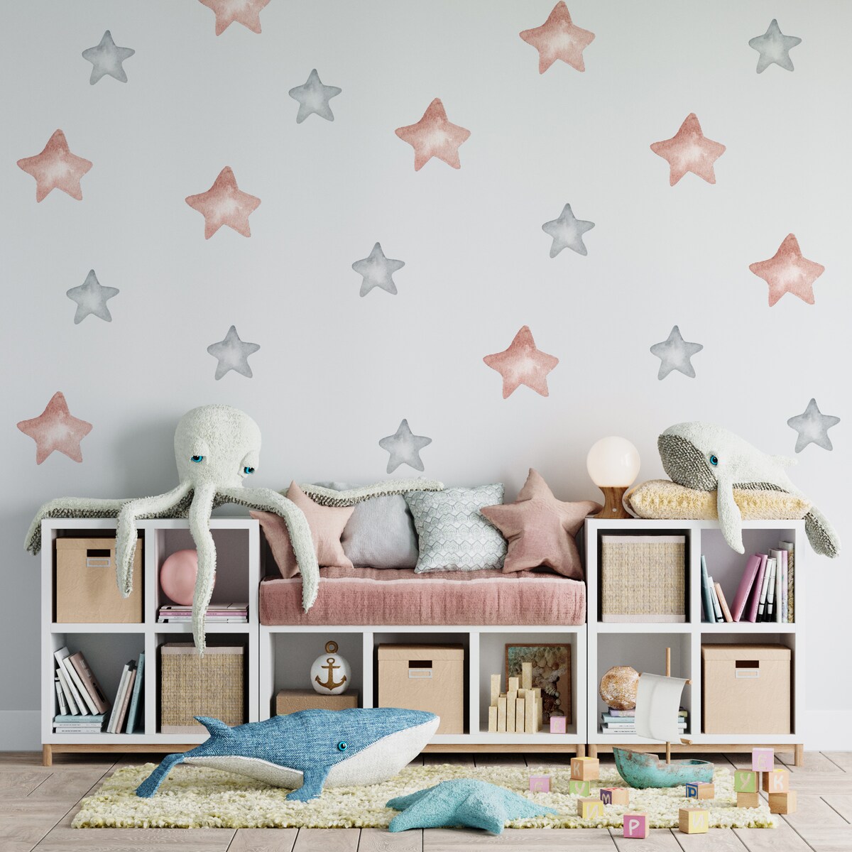 Naklejki Na Ścianę Dla Dzieci Różowe GWIAZDKI Gwiazdy Styl Boho ZESTAW 120x60cm