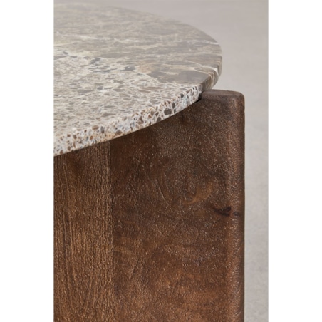 Stolik kawowy z drewna mango i brązowego marmuru Lavinia Ø90 cm