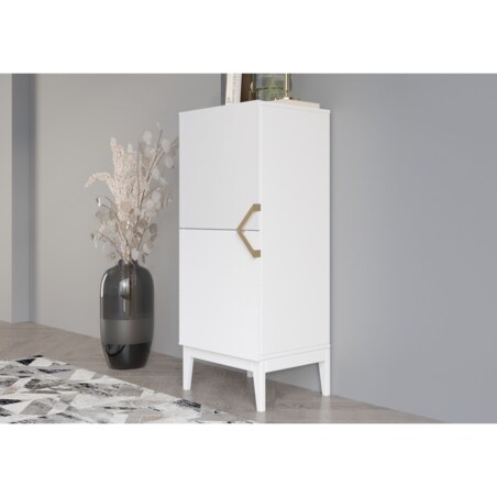 Drewniana komoda Visby DEMI HIGH 2D / kolor biały + białe nogi / szer. 50,5 cm