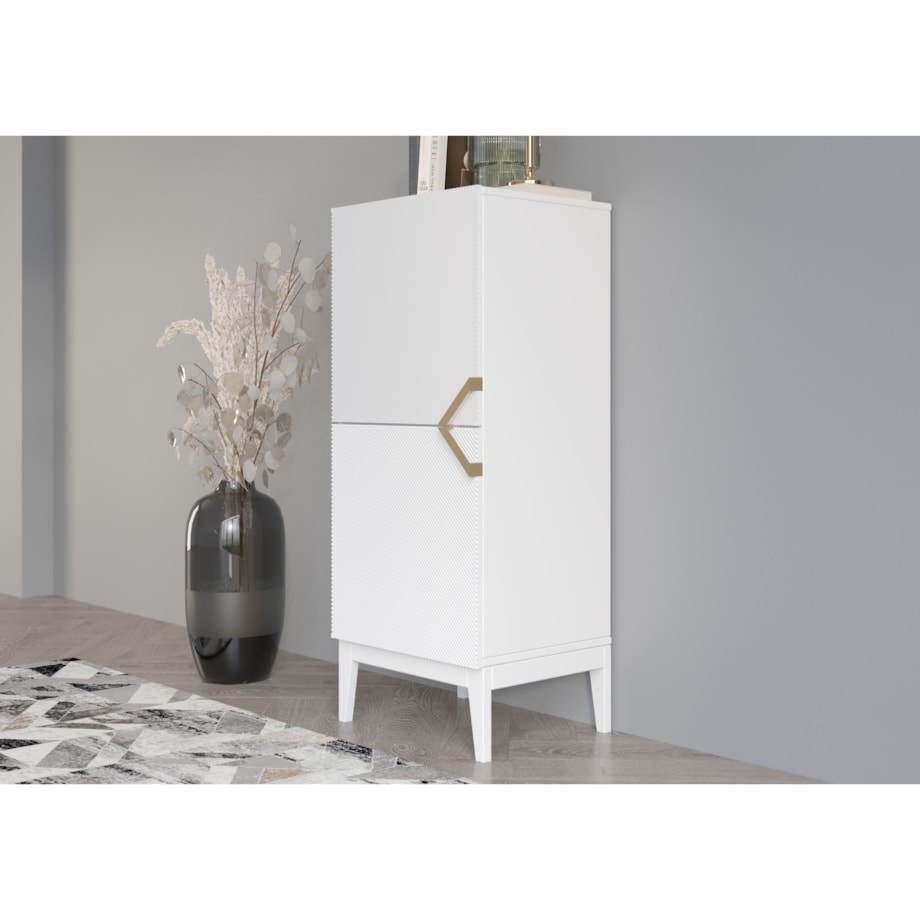 Drewniana komoda Visby DEMI HIGH 2D / kolor biały + białe nogi / szer. 50,5 cm