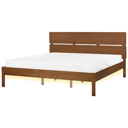 Łóżko LED Drewno BOISSET 180 x 200 cm Ciemnobrązowy
