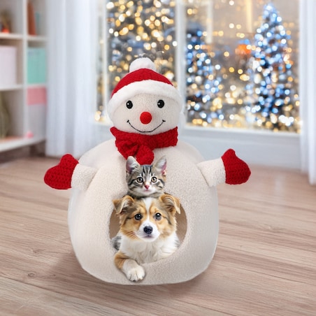 Legowisko Dla Zwierzaka Domek Kot Pies Świąteczny Bałwan Miękkie 40X40