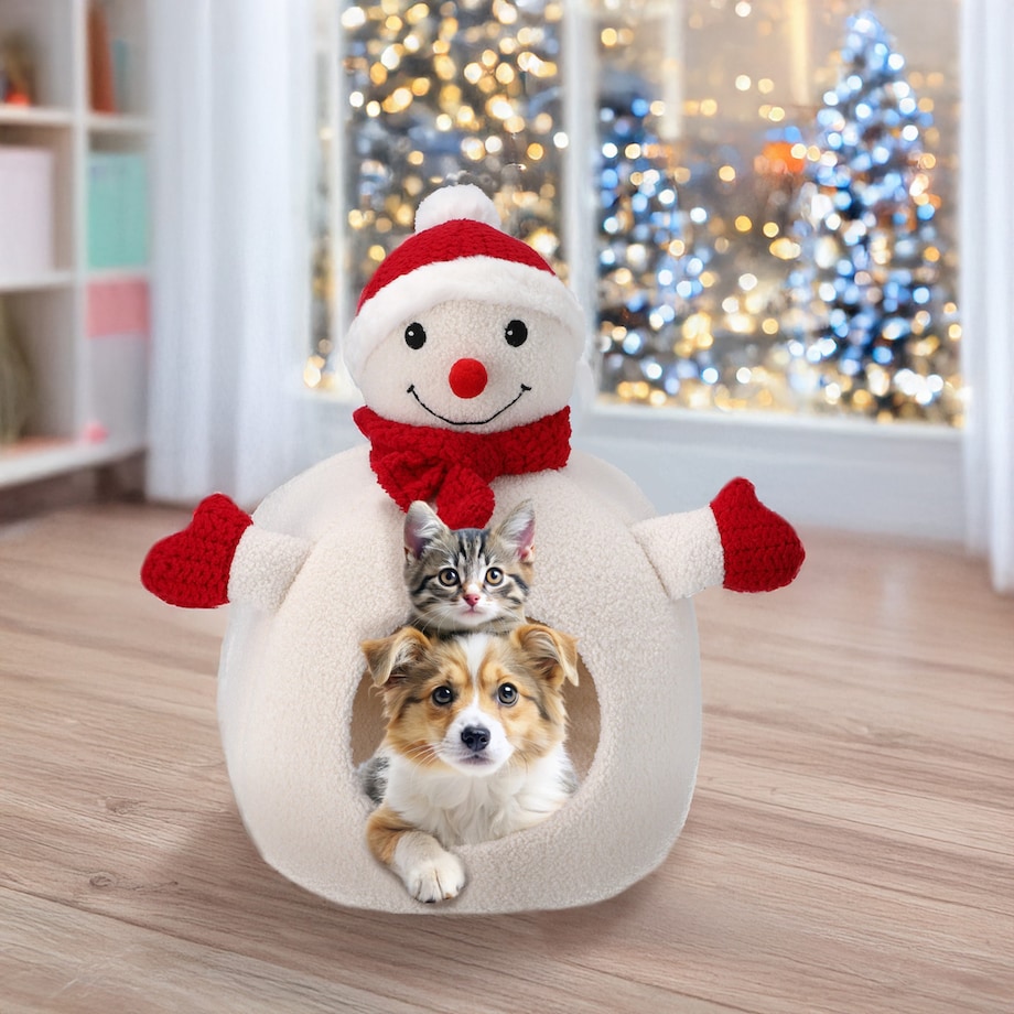 Legowisko Dla Zwierzaka Domek Kot Pies Świąteczny Bałwan Miękkie 40X40