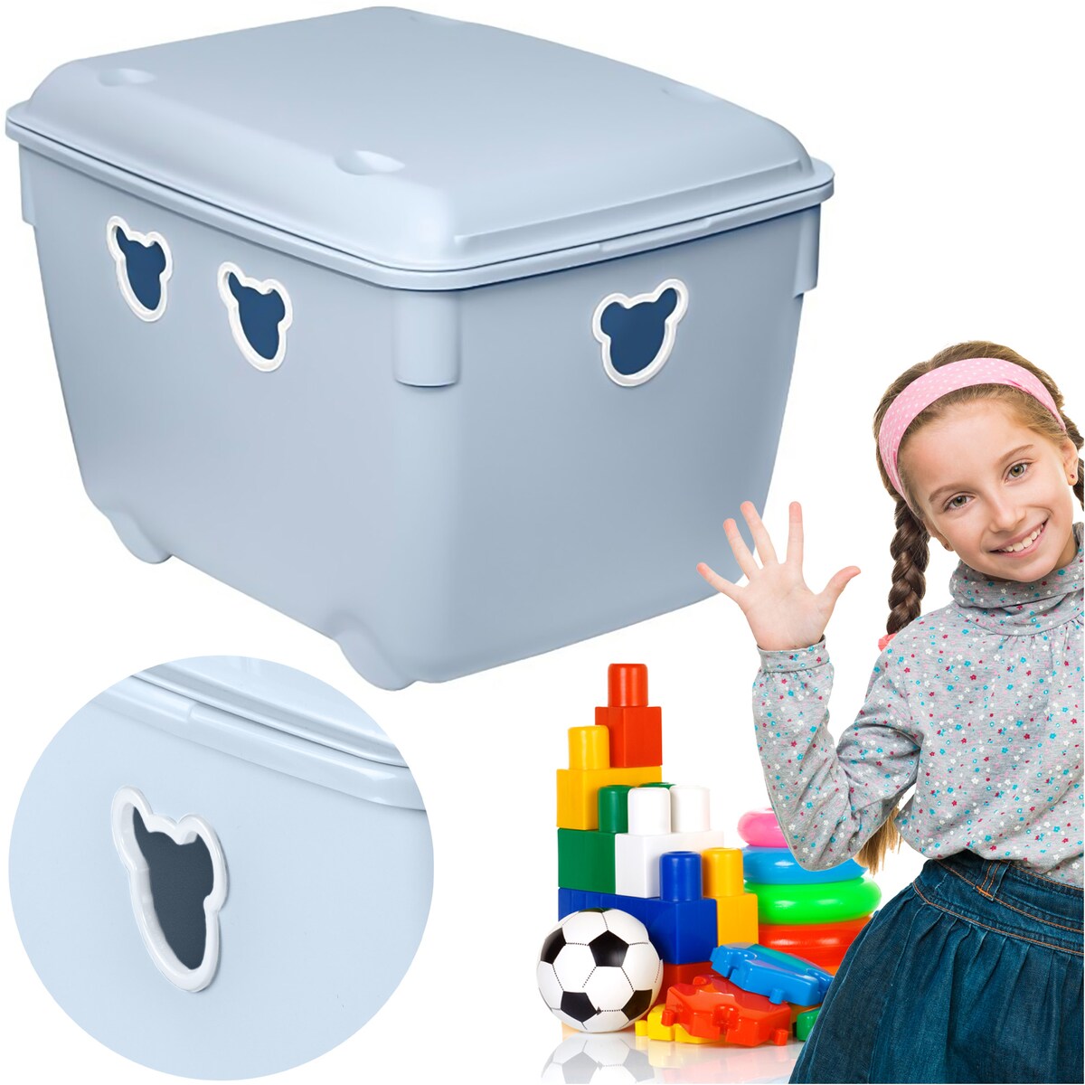 Pojemnik Plastikowy Na Zabawki 40 L Duży Miś Niebieski