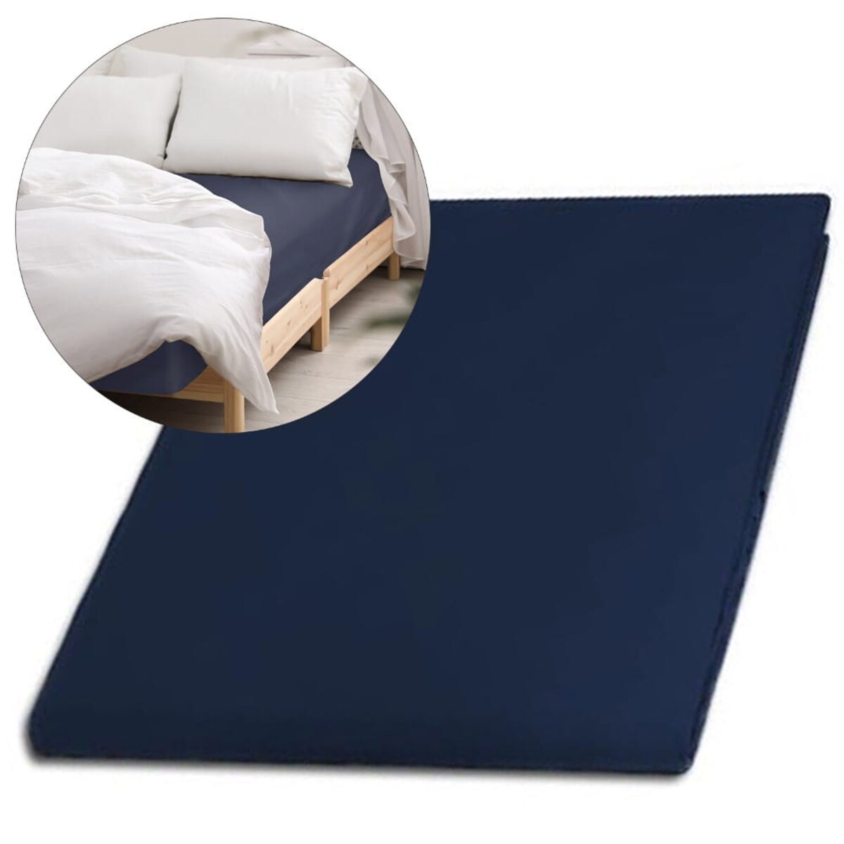 Prześcieradło satynowe bez gumki 200x220 kolor ciemny granat