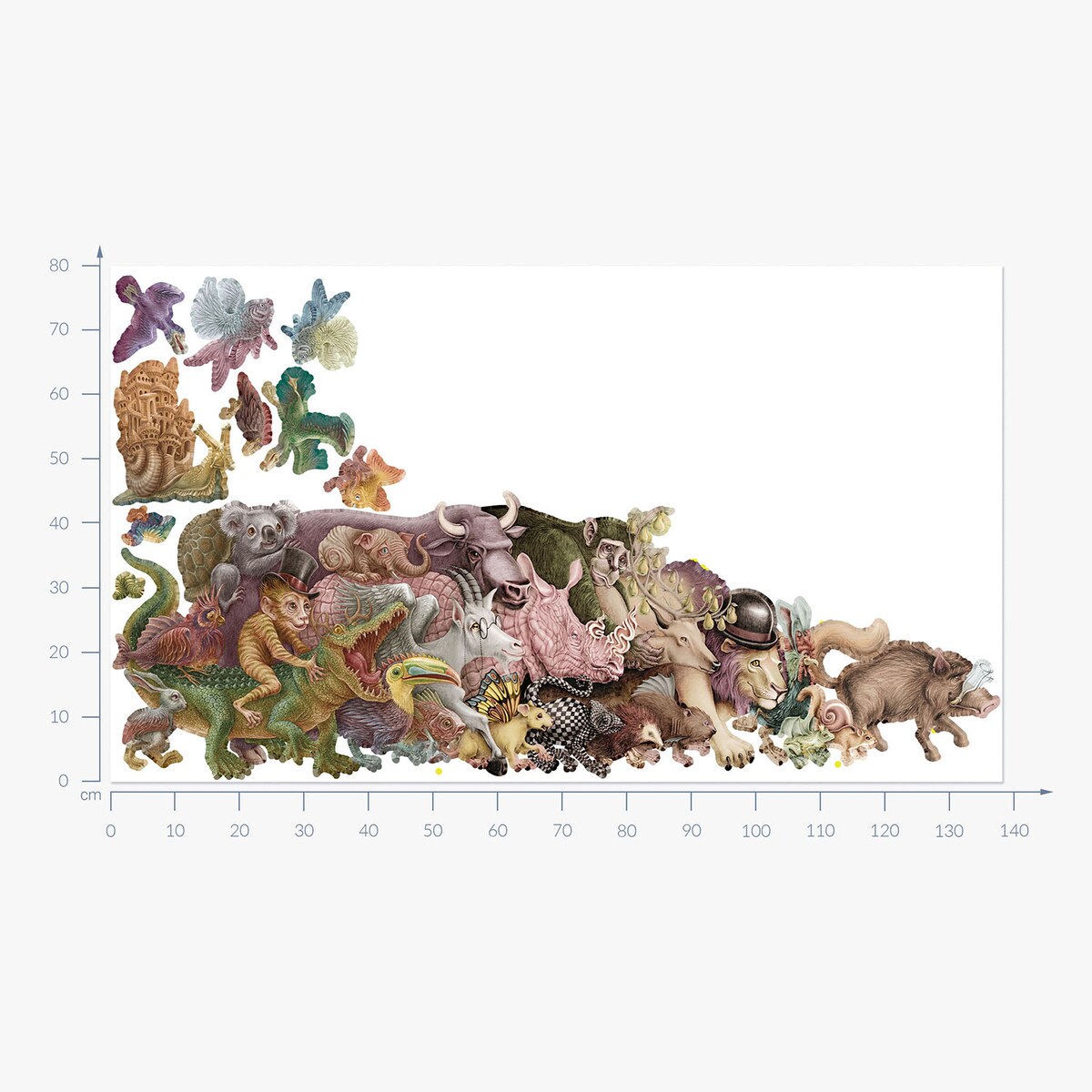 Zestaw naklejek na ścianę, Bajkowe stworzenia, 80cm