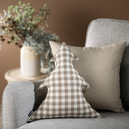Poduszka Choinka 38x40cm, beżowo-biała kratka (1,5x1,5cm), 38x40x8cm, Quadro