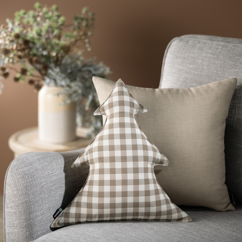Poduszka Choinka 38x40cm, beżowo-biała kratka (1,5x1,5cm), 38x40x8cm, Quadro
