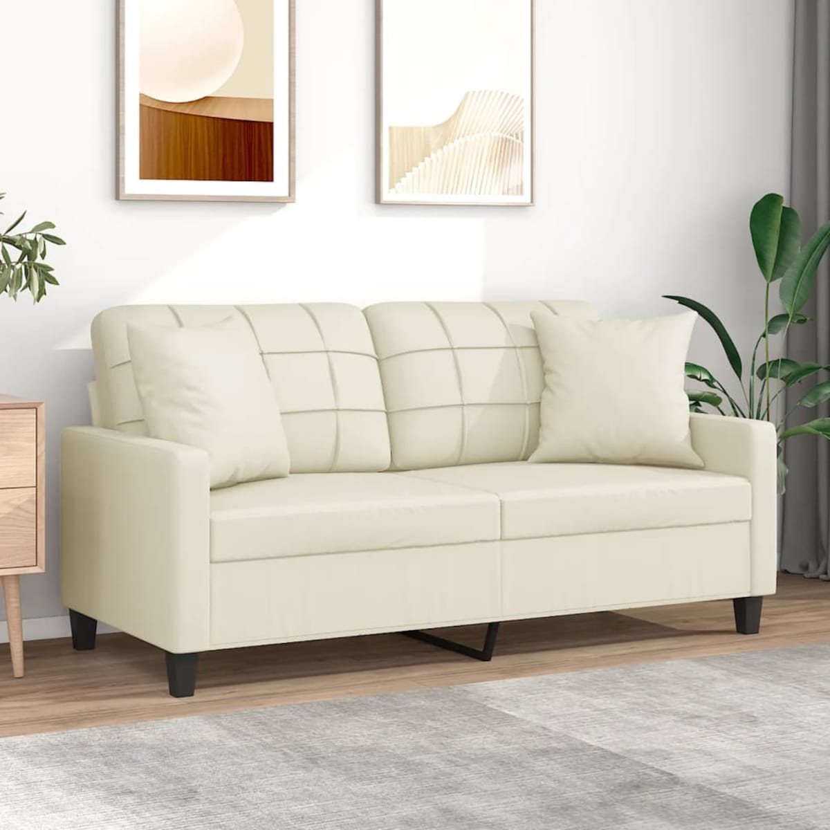 vidaXL 2-osobowa sofa z poduszkami, kremowa, 140 cm, sztuczna skóra
