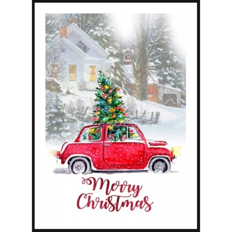 Poster Story, Plakat, Obraz - Czerwony Świąteczny Samochód, wymiary 21 x 30 cm