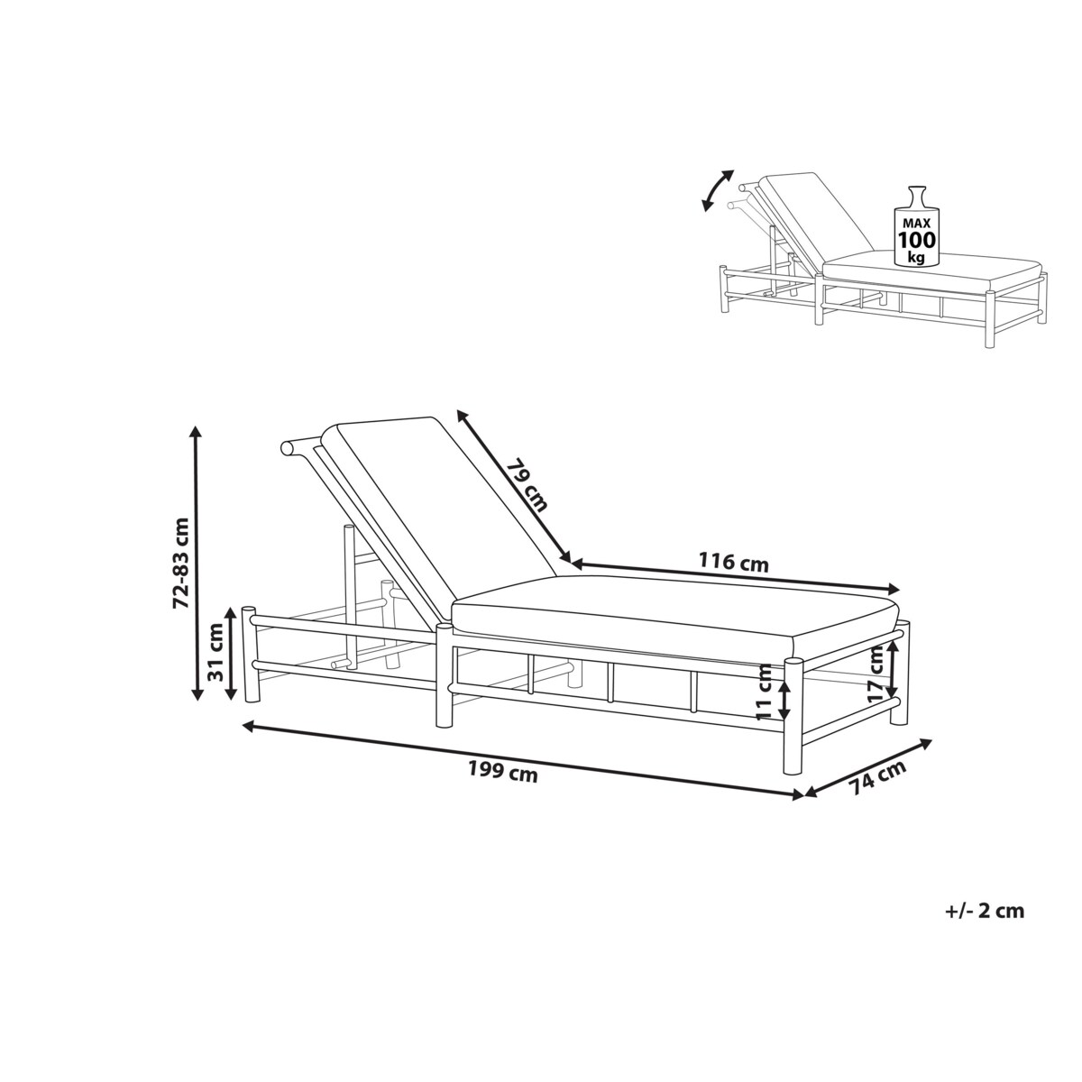 Leżak ogrodowy bambusowy jasne drewno z białym LIGURE