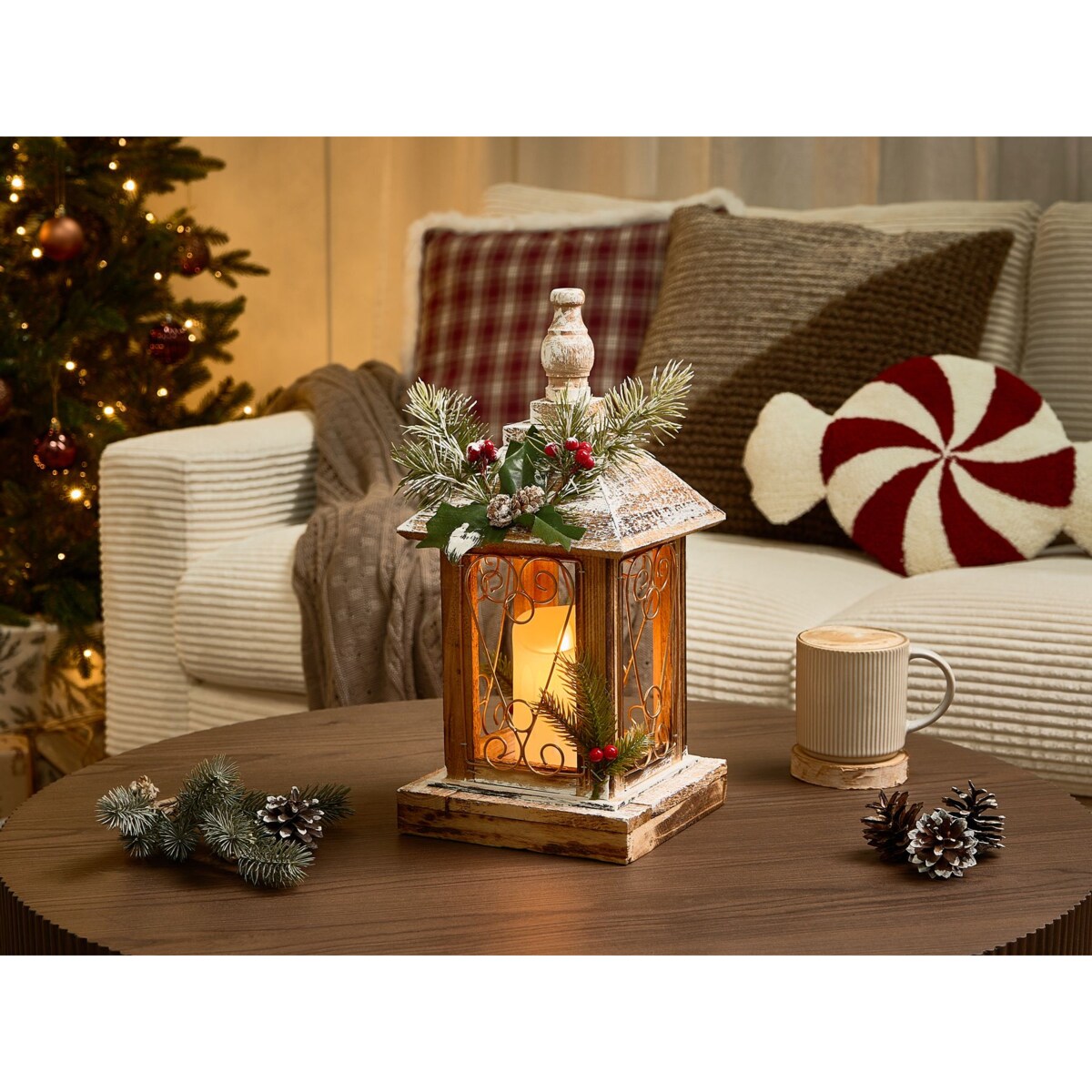 Lampion LED LED SAIMA Wzór świąteczny 40 cm Ciemnobrązowy