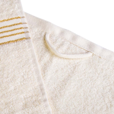 Ręcznik kąpielowy 70x140 cm bawełniany kolor ecru z bordiurą w złote paski 500 g/m2 TIWANO