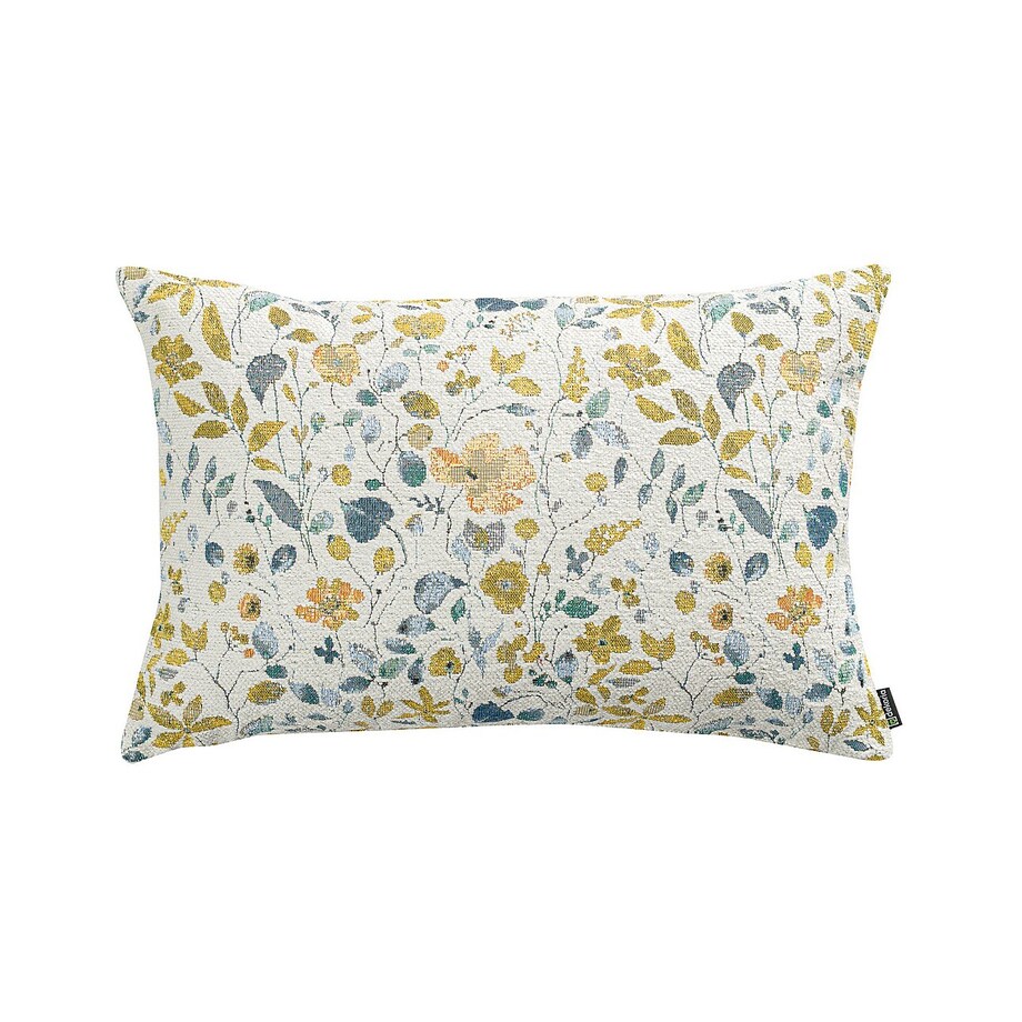 Poszewka Kinga na poduszkę prostokątną 47x28 żółto-niebieskie kwiaty na kremowym tle