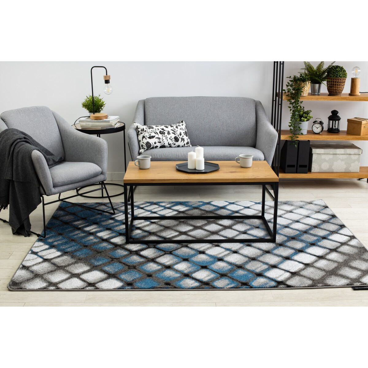 Dywan INTERO REFLEX 3D Kratka niebieski 80x150 cm