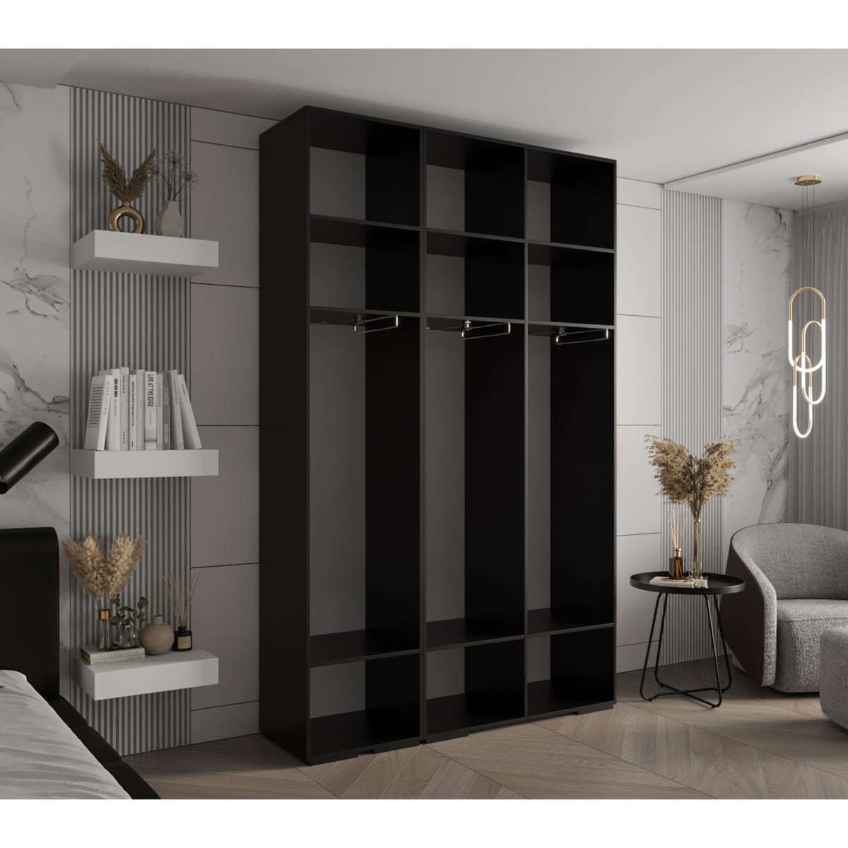 Szafa ubraniowa Garderoba INOVA 2 1,5SZ Czarny+Złoty