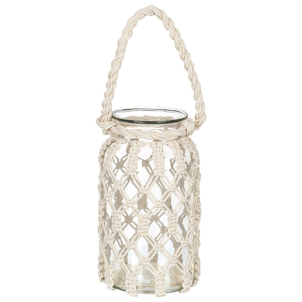 Lampion szklany makrama 28 cm biały JALEBI