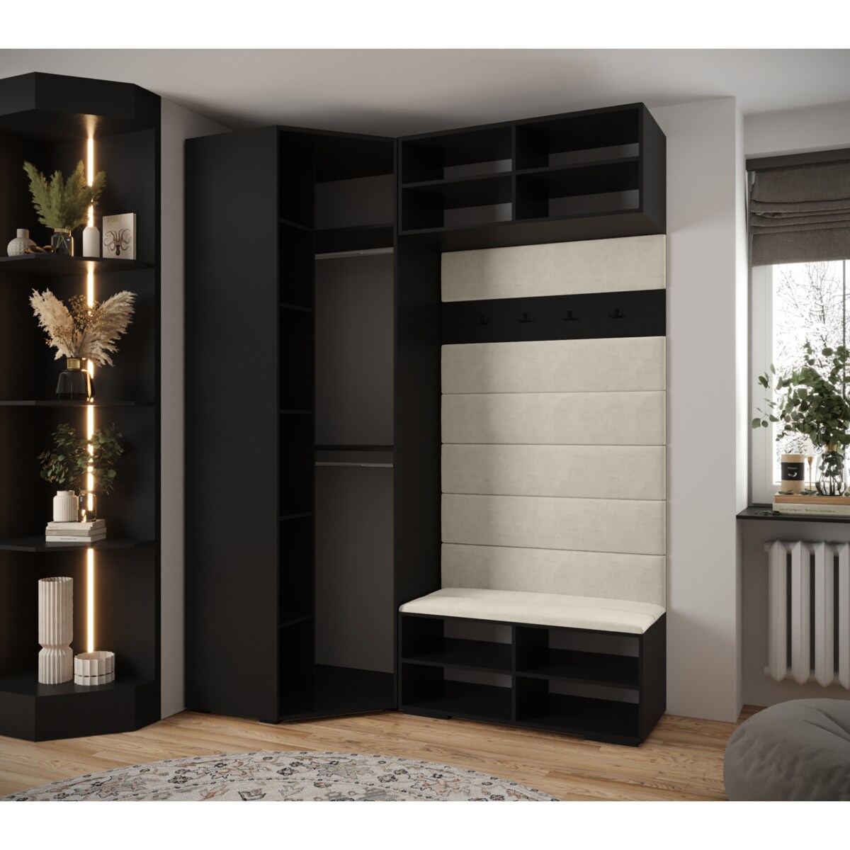 Garderoba do przedpokoju INOVA 4 Z21 czarny+złoty+manila04