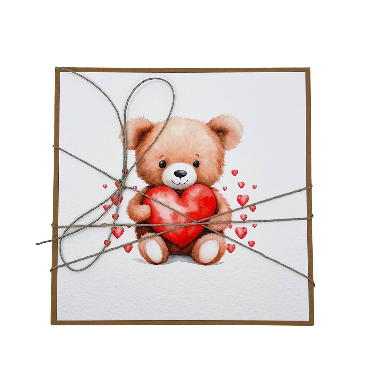 Wyjątkowa ręcznie robiona kartka prezent na walentynki, walentynkowa - walentynka z misiem z sercem - miś z sercem