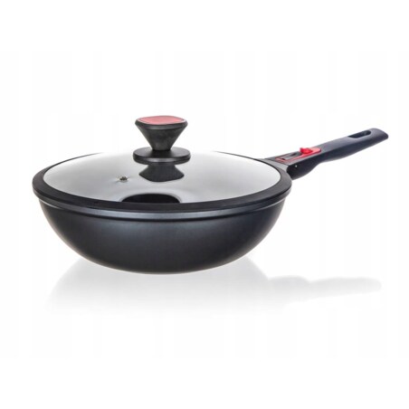 WOK PATELNIA z odpinaną rączką BANQUET pokrywka szklana 30cm aluminium box