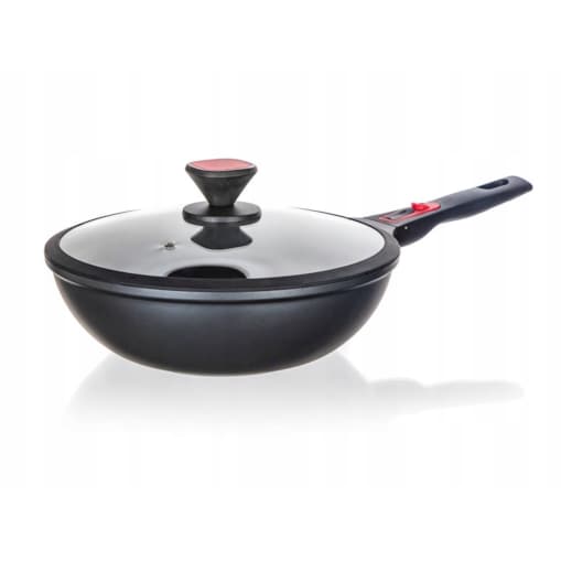 WOK PATELNIA z odpinaną rączką BANQUET pokrywka szklana 30cm aluminium box