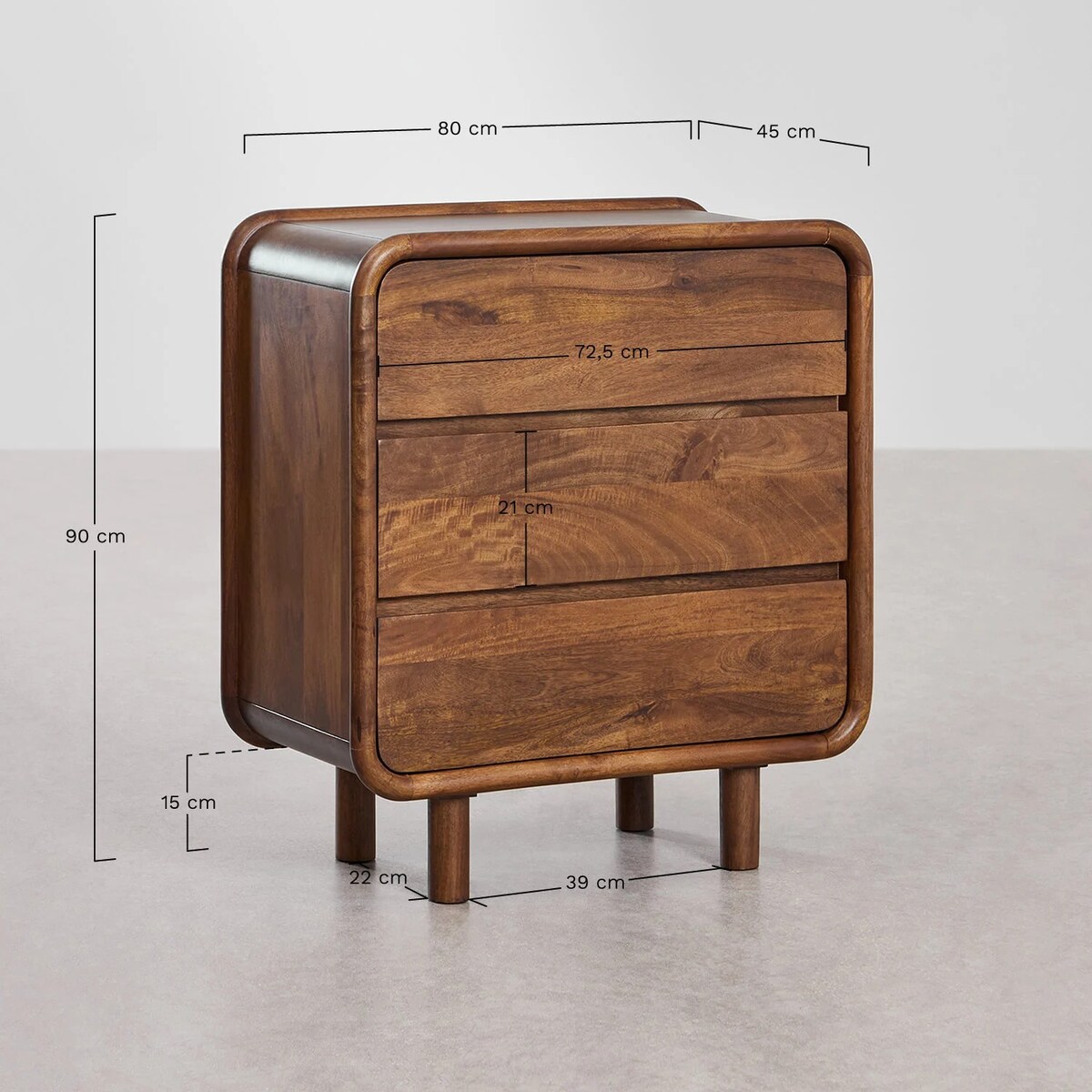 Komoda z 3 szufladami 80x40 cm z drewna mango Gina