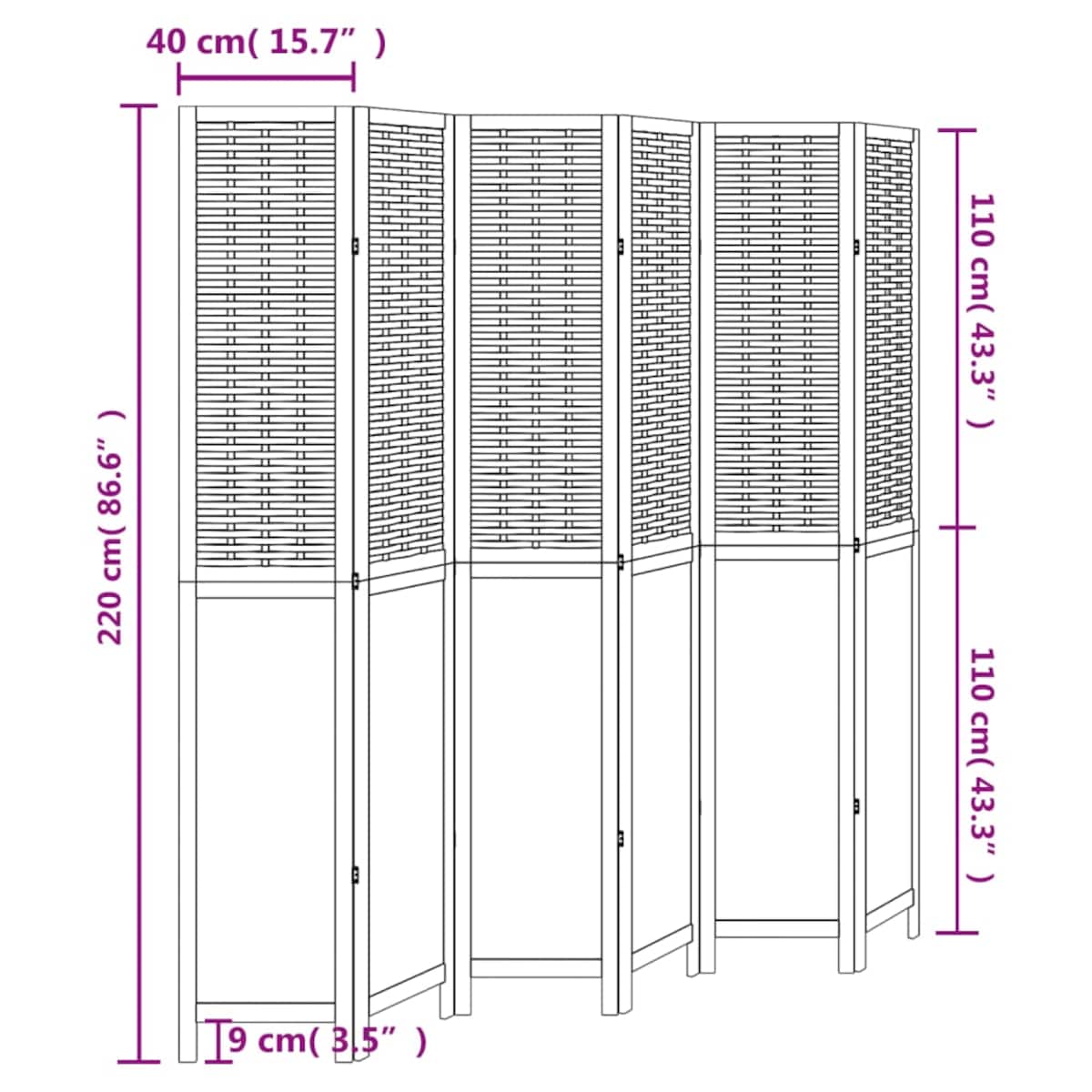 vidaXL Parawan pokojowy, 6-panelowy, biały, lite drewno paulowni
