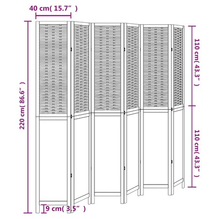 vidaXL Parawan pokojowy, 6-panelowy, biały, lite drewno paulowni