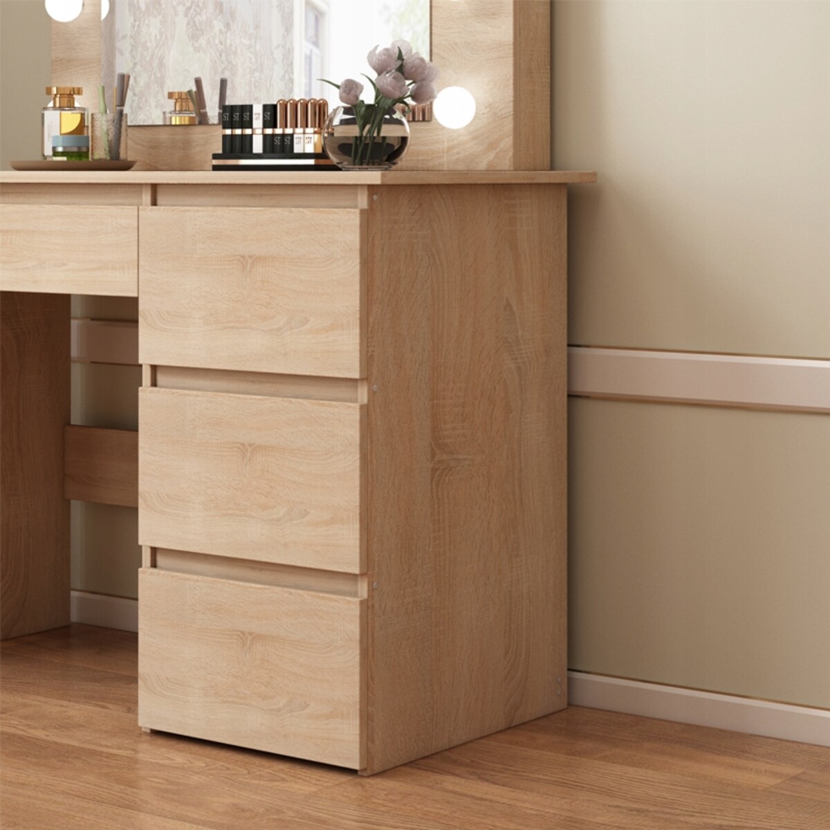 Toaletka brązowa lustro 4 szuflady pojemna led