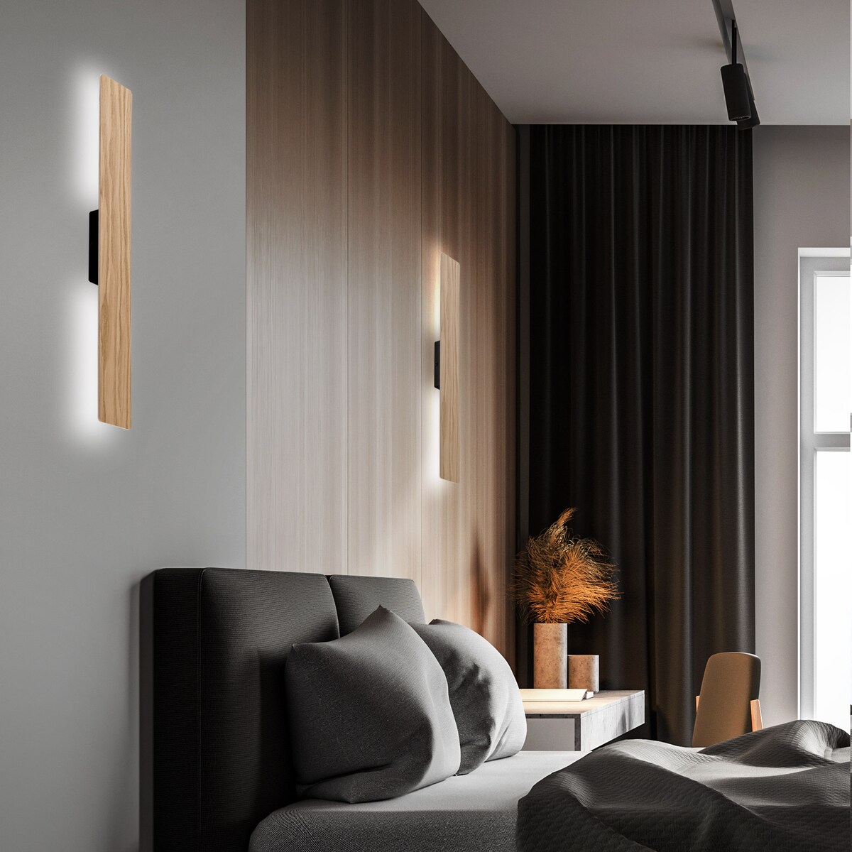 Lampa ścienna TK Lighting TAVOLA LONG 4754 czarna/drewno 50 cm 2xG9 nowoczesna kinkiet LED do salonu i łazienki