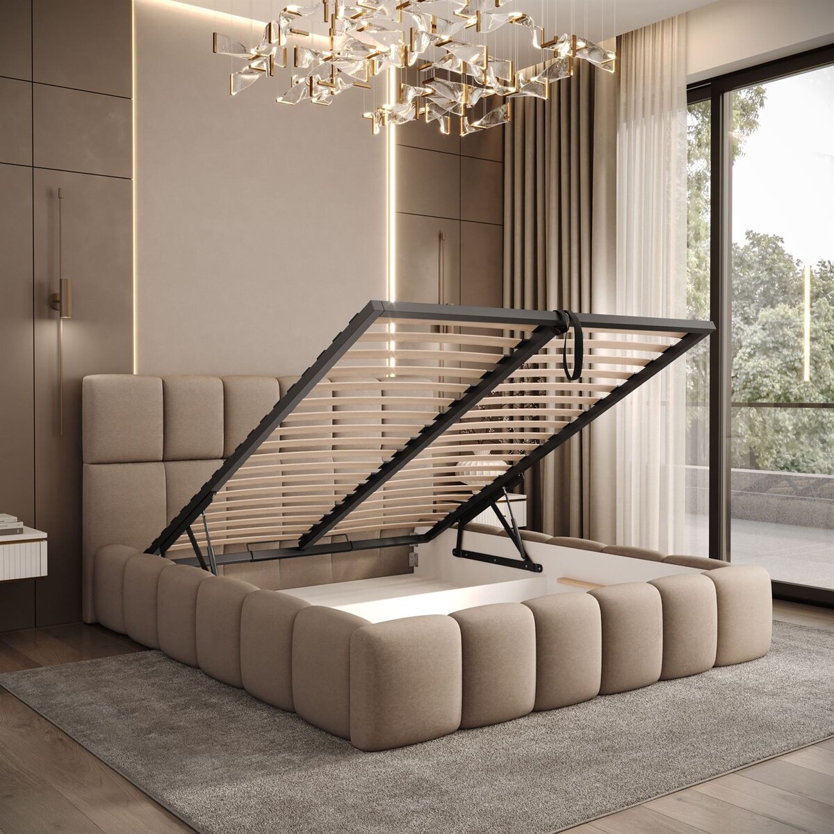 Łóżko tapicerowane VENEZIA, pojemnik na pościel, stelaż 34, 180x200, Castel 15