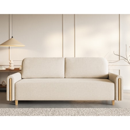Elegancka kanapa MODERN z funkcją spania - beżowa + drewno