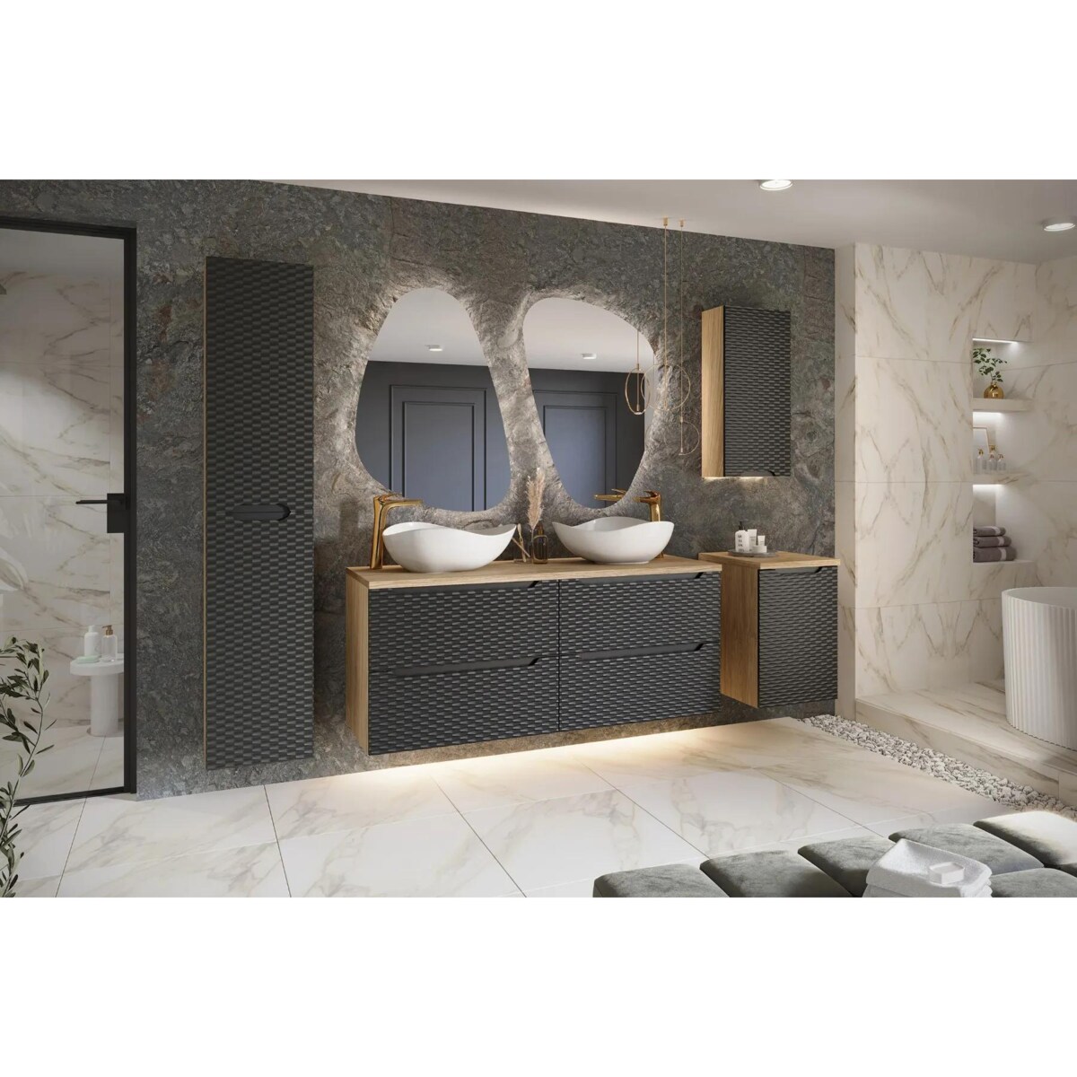 Szafka pod umywalkę OCEAN BLACK 82-90-2S 90cm dąb olejowany/czarna