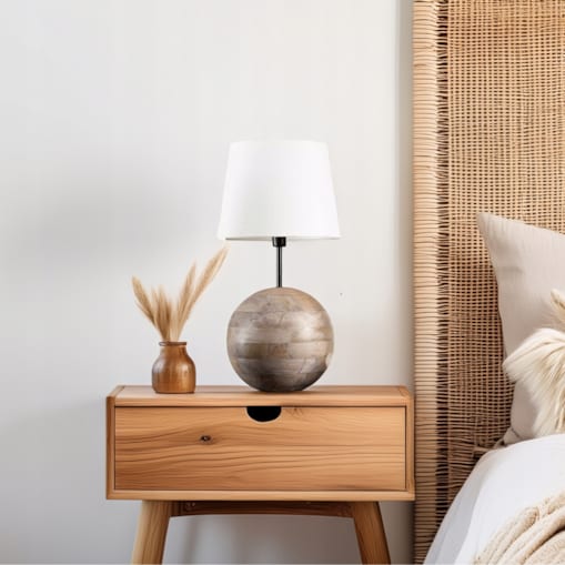 LAMPA STOŁOWA BIURKOWA DREWNO MANGO E27 BOHO do salonu sypialni nocna 42cm