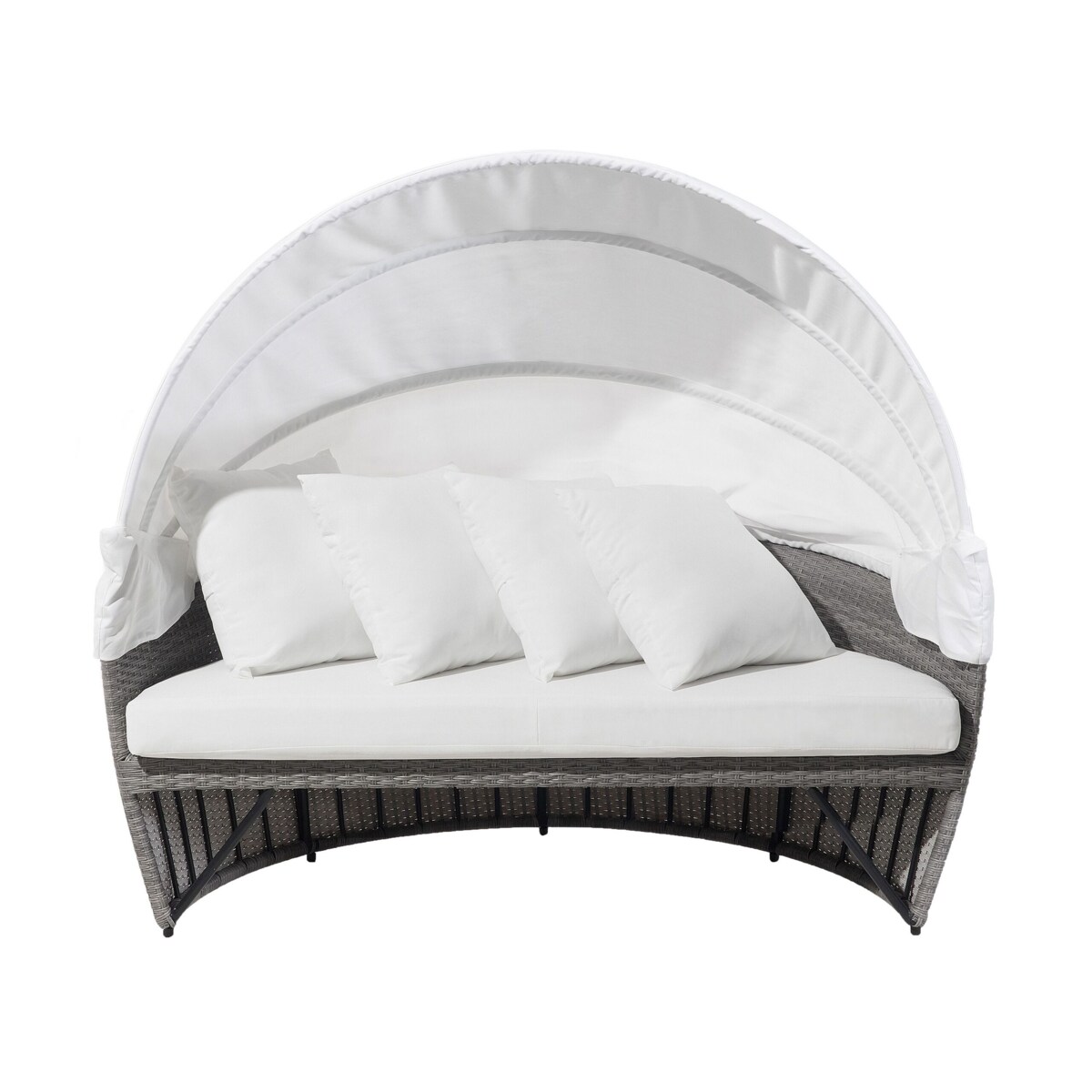 Kosz ogrodowy z technorattanu z pufem szaro-biały SYLT LUX