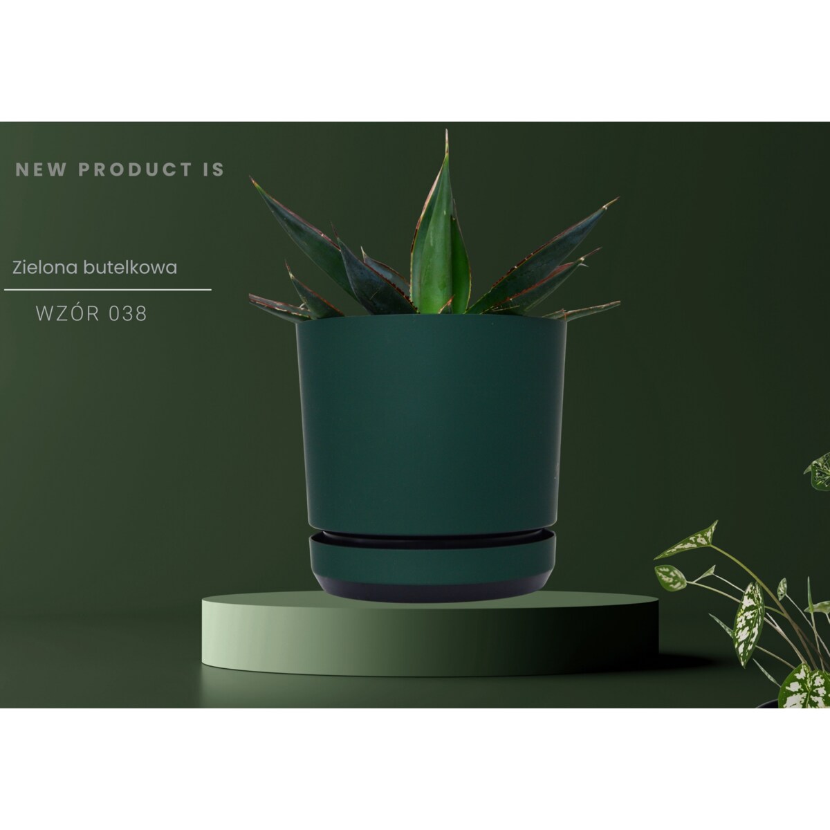 32 cm wzór ZIELONA BUTELKOWA Doniczka z podstawką ciemna zieleń satynowa matowa duża donica na choinkę