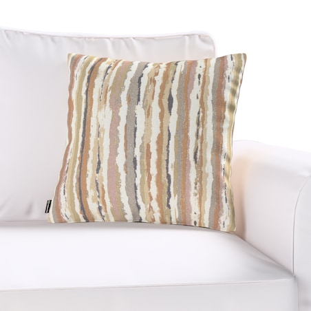 Poszewka Kinga na poduszkę 43x43 oliwkowo-pomarańczowe pasy na kremowym tle