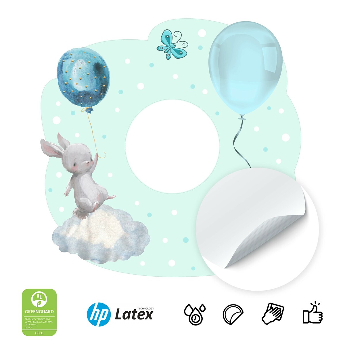 Naklejka Pod Włącznik Światła Króliczki Chmurki Kropki Motylek Dla Dzieci 20x20cm